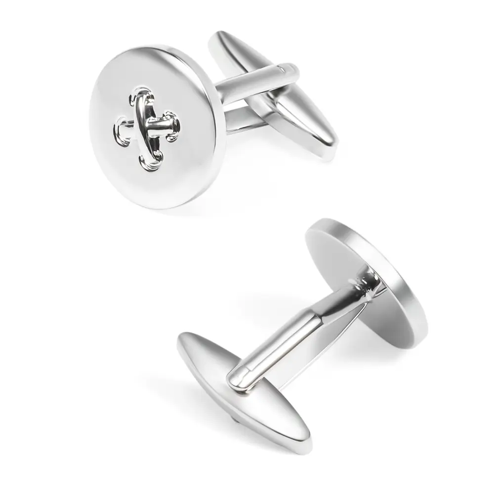Wholesale Stylish Round Silver Button Men's Metal Suit Shirt Cufflinks CL0016