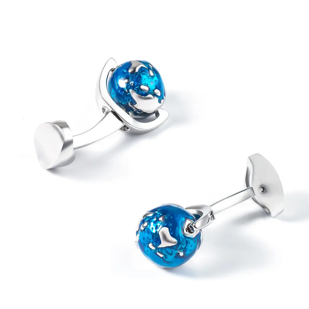 OEM Men Classical Shirt Cuff Link Wedding Party Buttons Blue Globe Cufflinks CC0322 Supplier, Factories
