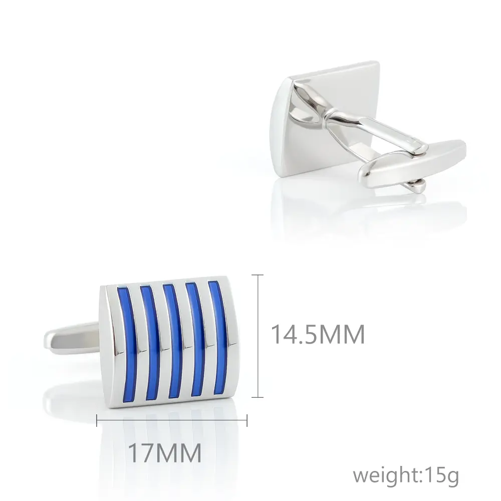ODM Factory In Stock Classic Blue Stripe Silver Cufflinks Mens Business Wholesale CC0305-S2 Suppliers, Factory