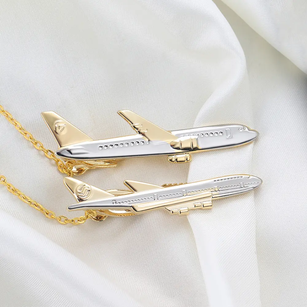 Custom Business Wholesale Gold Plated Metal Craft Airplane Chain Tie Clips Men Tie Bars Pilots' Best Gifts TL0025 Suppliers, Company