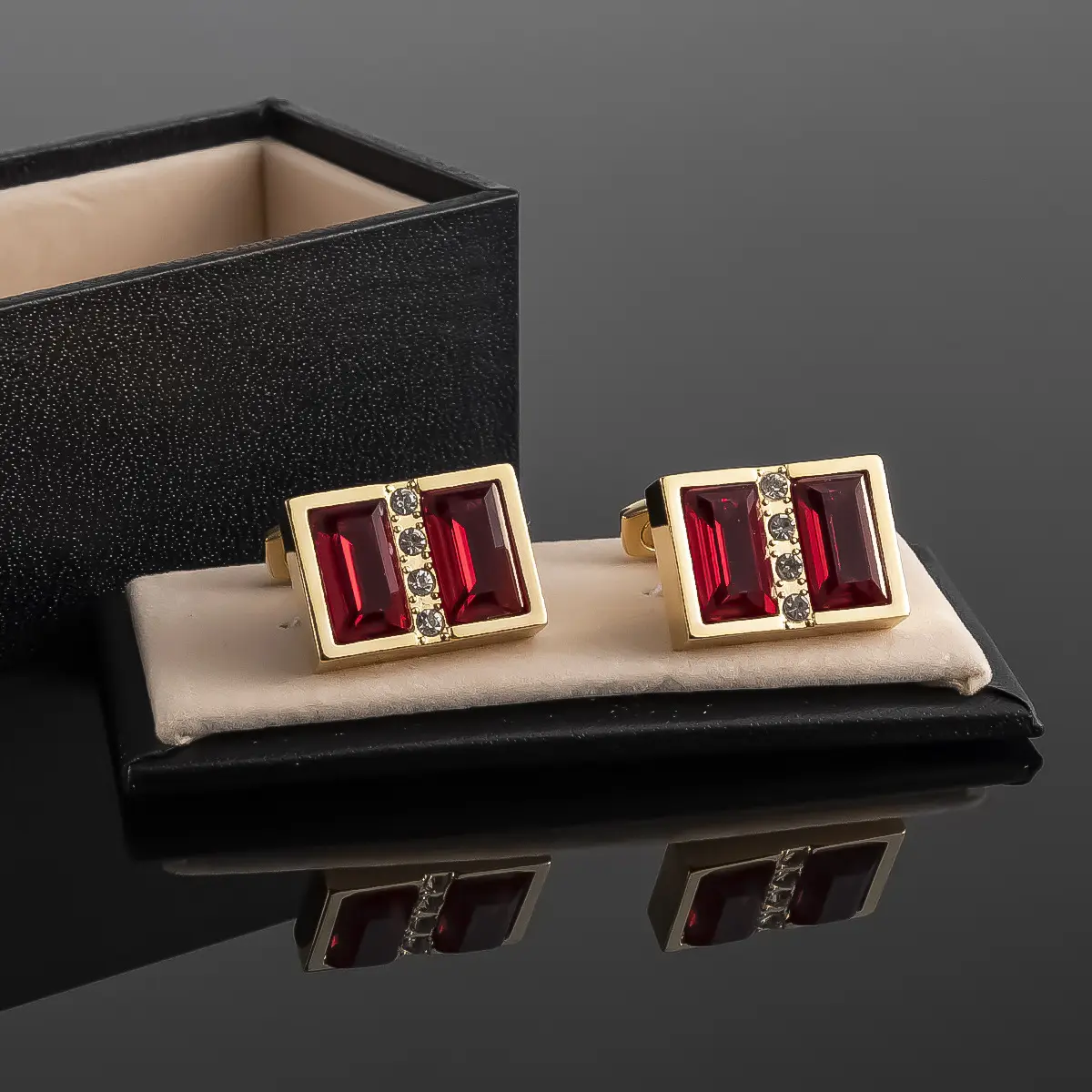 Wholesale Golden Plated Red Garnet Gemstone Cufflinks Men's Modern Shirt Jewelry CS0102