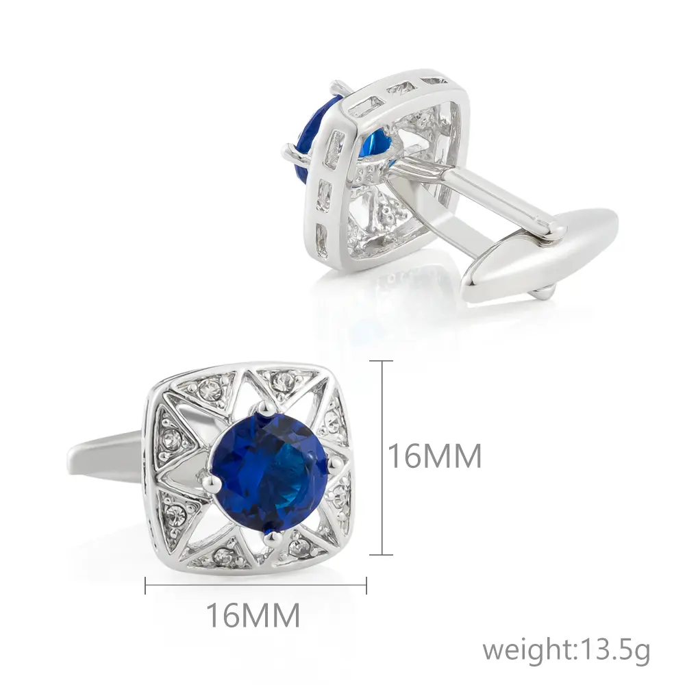 OEM Men's Luxury Price Silver & Blue Zircon Cufflinks For Men Suit Shirt Accessory CS8088-Blue Manufacturer, Company
