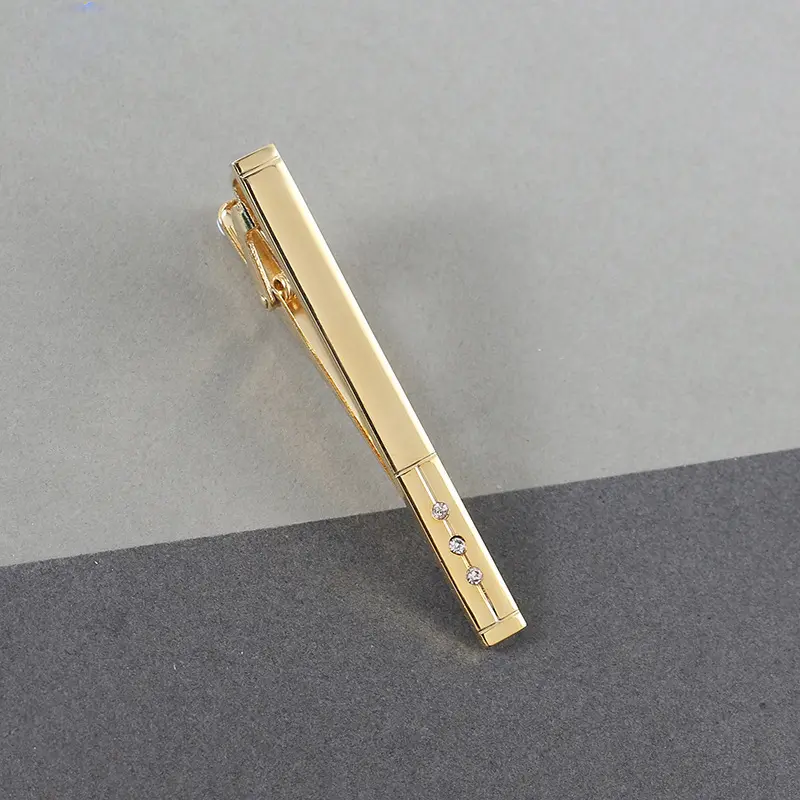 OEM Men Gifts Metal Bar Crystal Formal Dress Shirt Wedding Ceremony Gold Tie Clips TS0029 Manufacturers, Factory