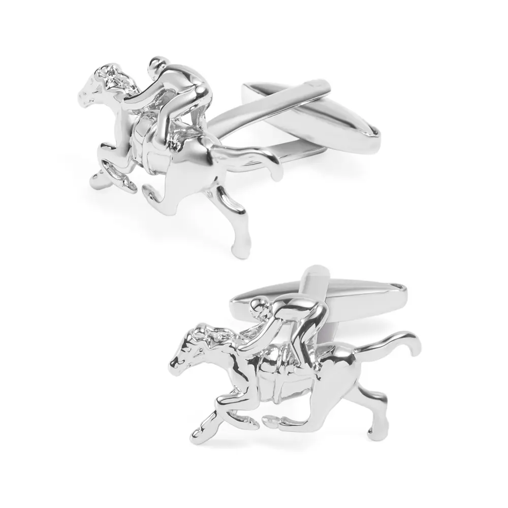 ODM Men's Fashion Hot Sale Novelty Horse Jockey Racing Cufflinks Copper Material Silver Plated CL0019 Exporter, Exporters