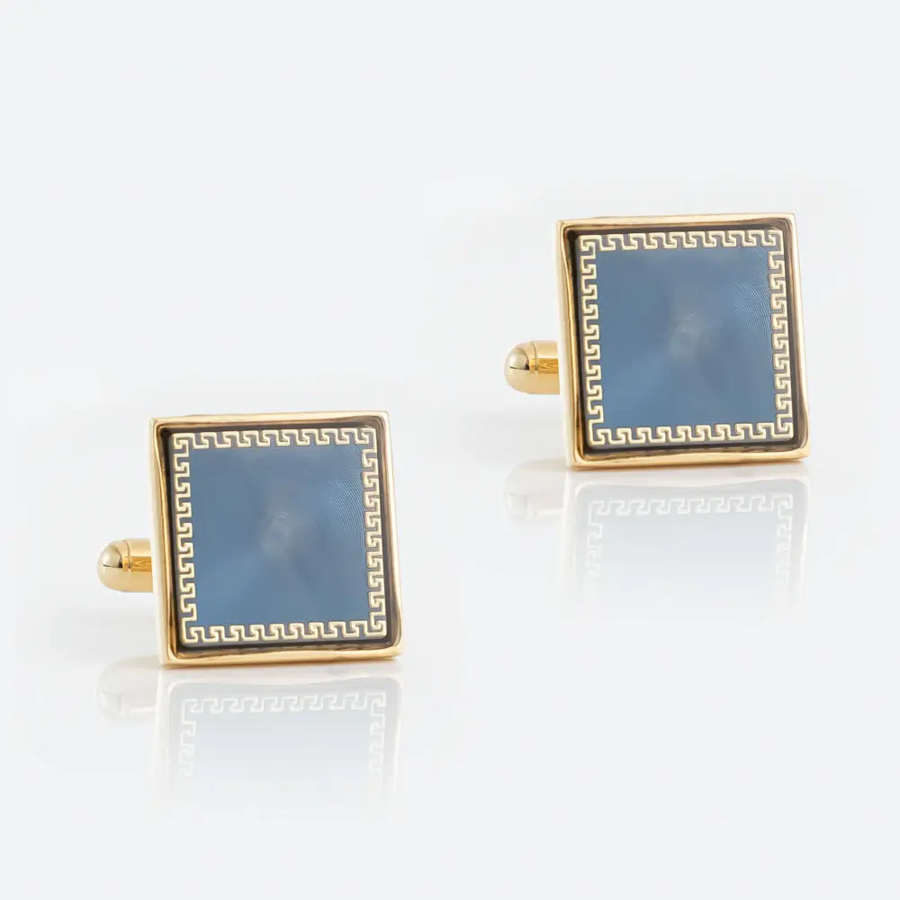 OEM Factory New Golden Plated Blue Pattern Square Metal Men Cufflinks For Men Suit Supplier, Exporter