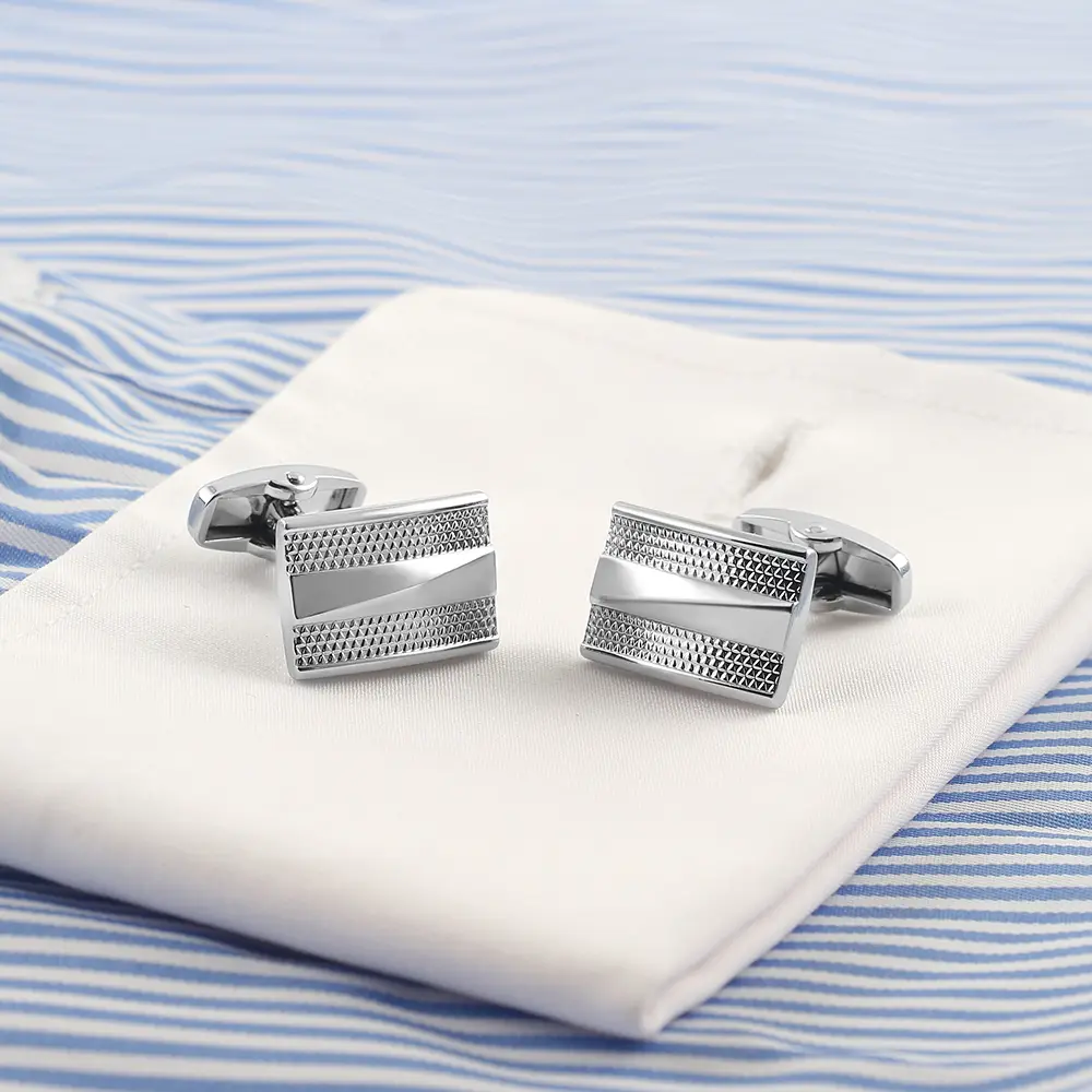 Custom French Rectangular Silver Plated Classic Cufflinks Suit Shirt For Men CLW0013-S Factory, Exporters