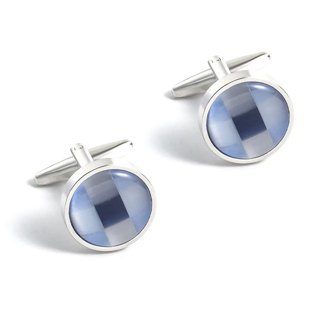 OEM Silver & Blue Round Opal Tuxedo Cufflinks New French Style Copper Cuff Links Manufacturers, Factories
