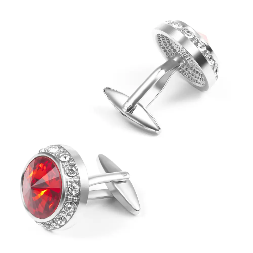 Wholesale Fashion Round Red Custom Stone Silver Plated Cufflinks For Men Shirt CS0077-SR
