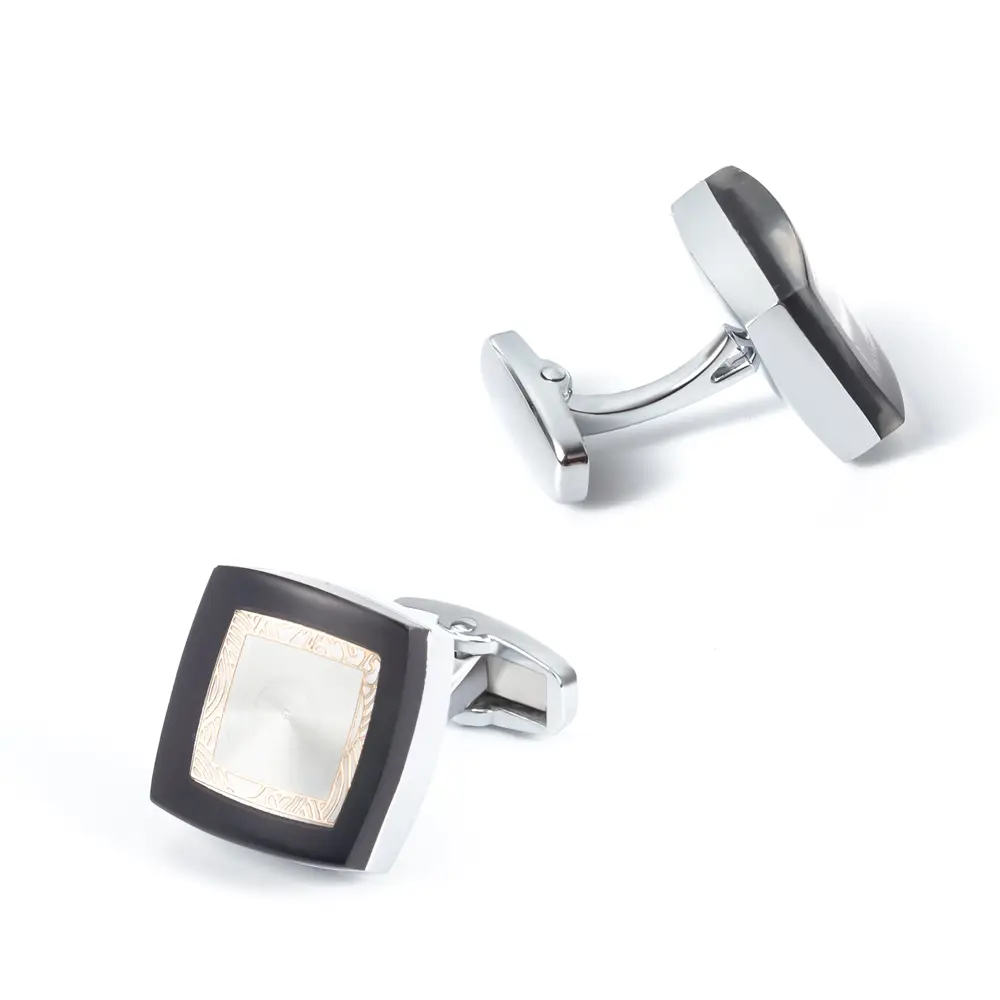 ODM Black Enamel Border MOP Cufflinks Stylish Design Factory Wholesale Men Accessories Manufacturers, Exporters