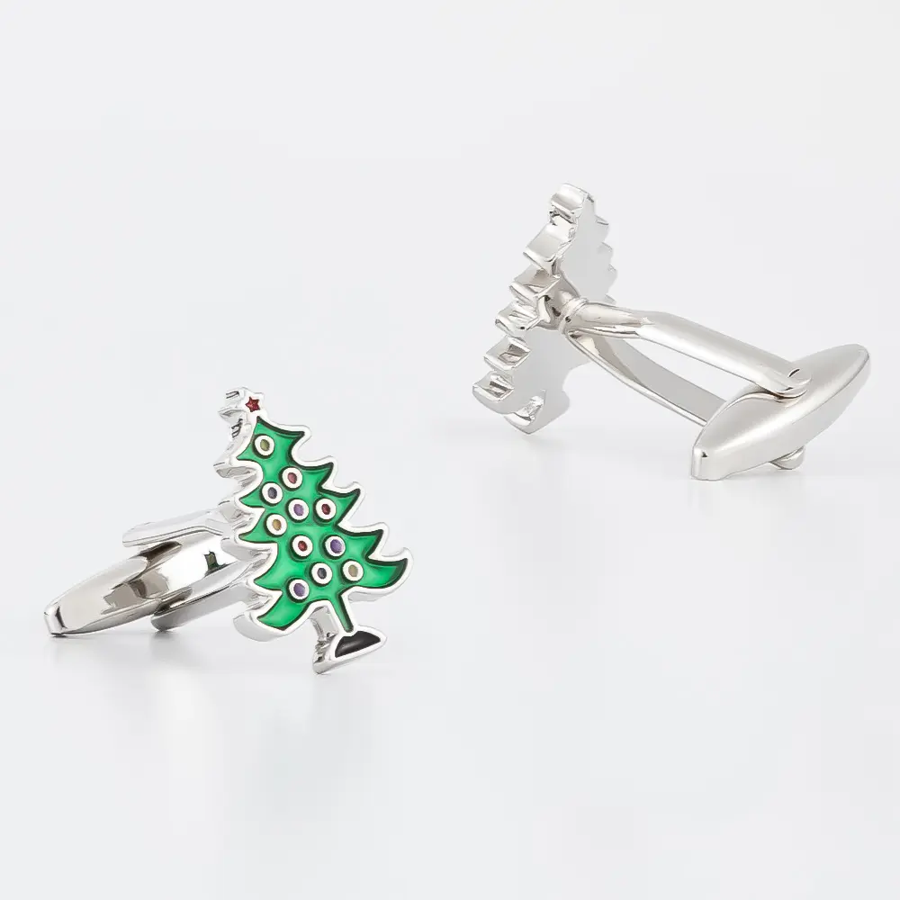 Wholesale Wholsale Metal DIY 3D Men's Enamel Green Christmas Tree Cufflinks Low Price CC0194 Manufacturer, Manufacturers