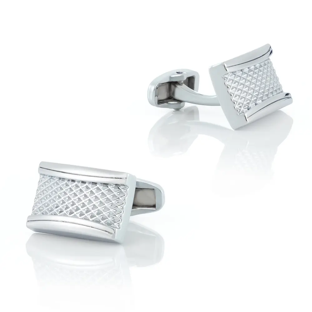 OEM Laser Metal Engraving Rectangle Shaped Premium Grid Cufflinks Gold Plated CLW0007-S Manufacturers, Exporter