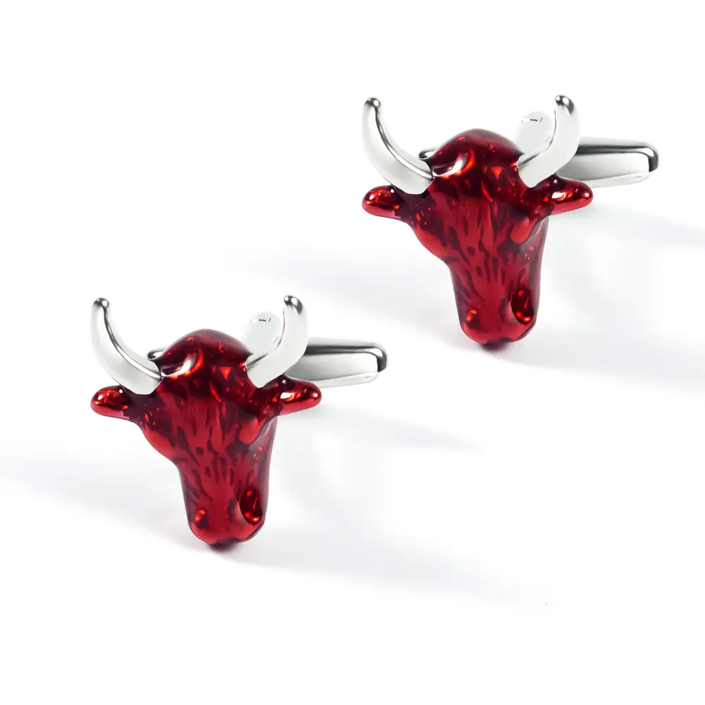 OEM Fashion French Men's Shirt Red Bull Cufflinks Enamel Animal Design Hot Selling CC0034 Factories, Company