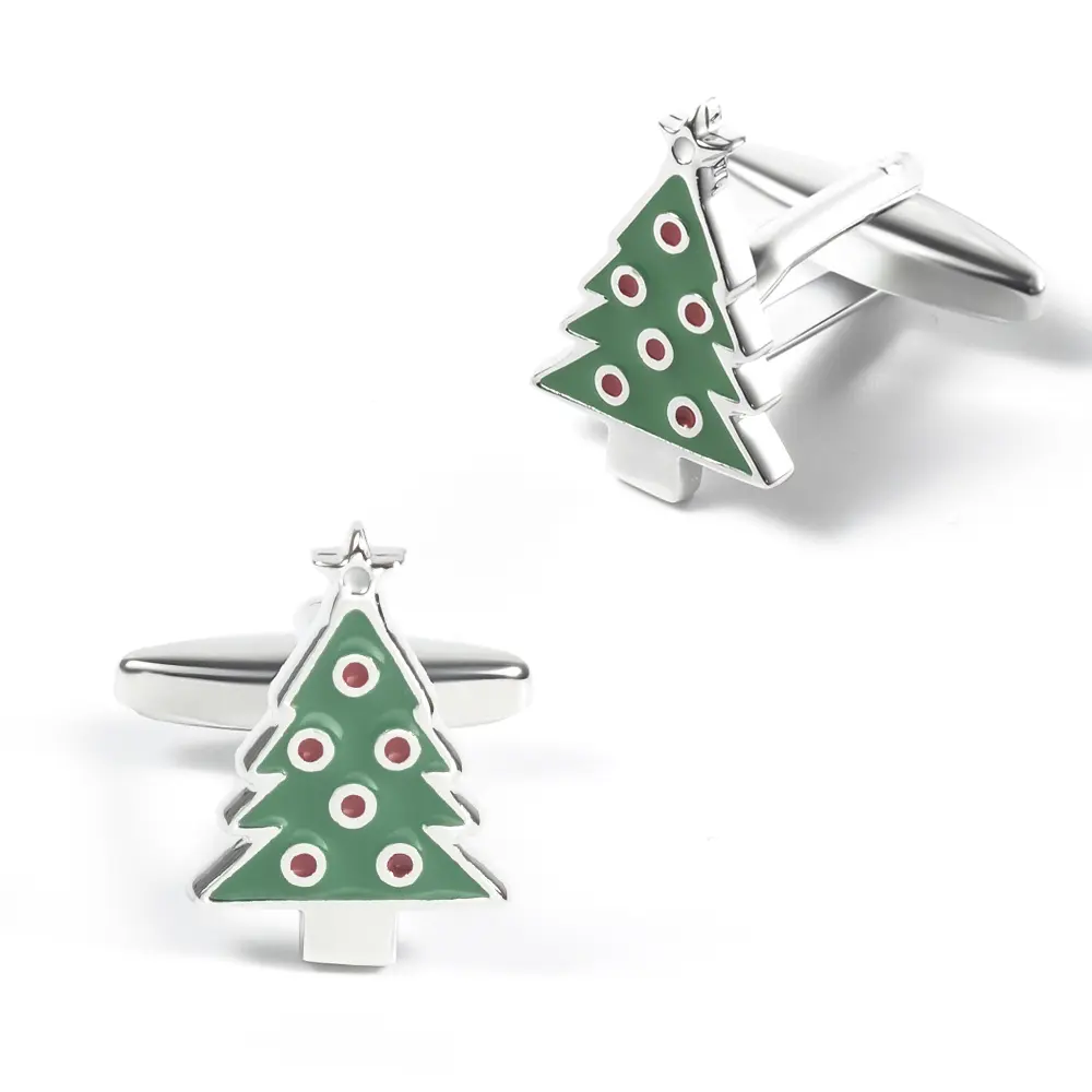 Wholesale Custom Silver Color Men Cufflinks Green Christmas Tree Men Gifts CC0027
