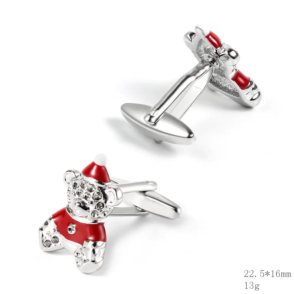Custom Factory High Quality Cute Red & Silver Color Teddy Bear Design Cufflinks for Men Gifts CC0190 Suppliers, Company