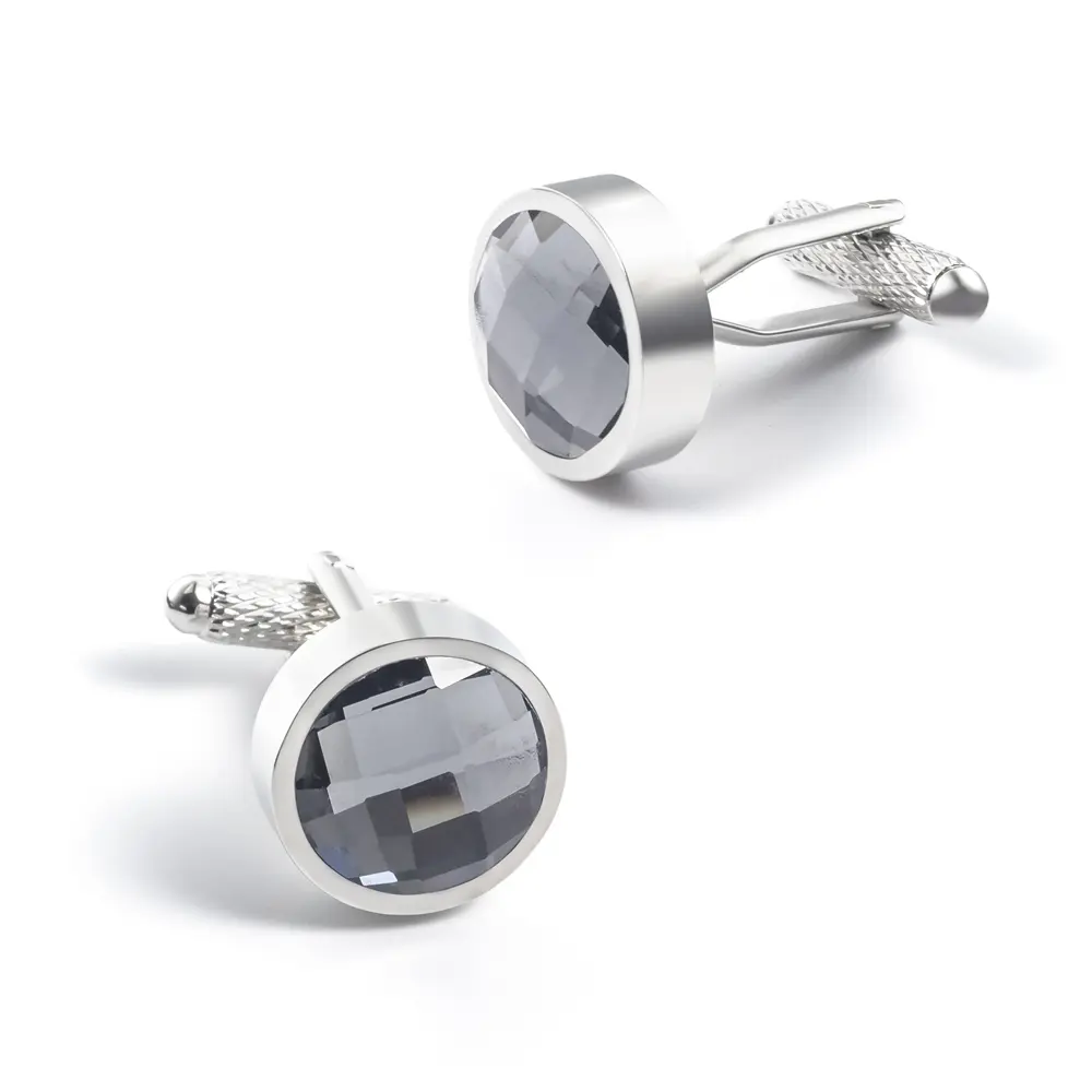 Wholesale Factory Price Copper Material Round Gemstone Cufflinks Blue Zirconia Men's Cufflinks CS0091-1 Supplier, Factories
