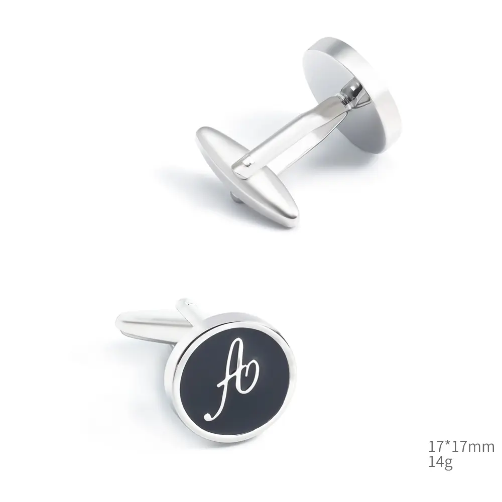 Custom Hot Selling Black Enamel Letter Cuff Links Alphabet A Brass Cufflinks for Men Shirts CC0011-A Suppliers, Exporter