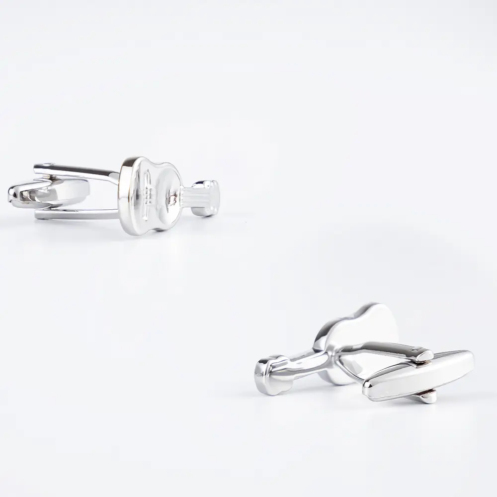 OEM Mens Fashion Copper Wedding Novelty Ukulele Design Silver Color Cuff links for Men Shirt CL0026 Exporter, Company