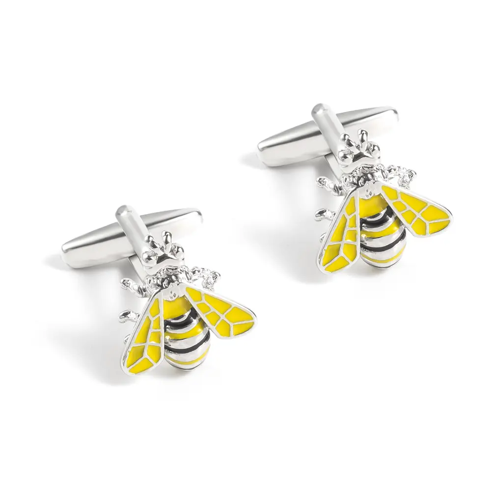 Wholesale Custom Silver Color Yellow Bumble Bee Cufflinks Copper Metal Cufflinks CC0024Y