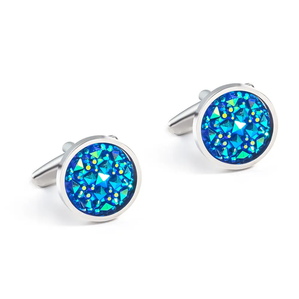 Wholesale Silver & Blue Gemstone Elegant Cufflinks French Suit Shirts Buttons CS0098