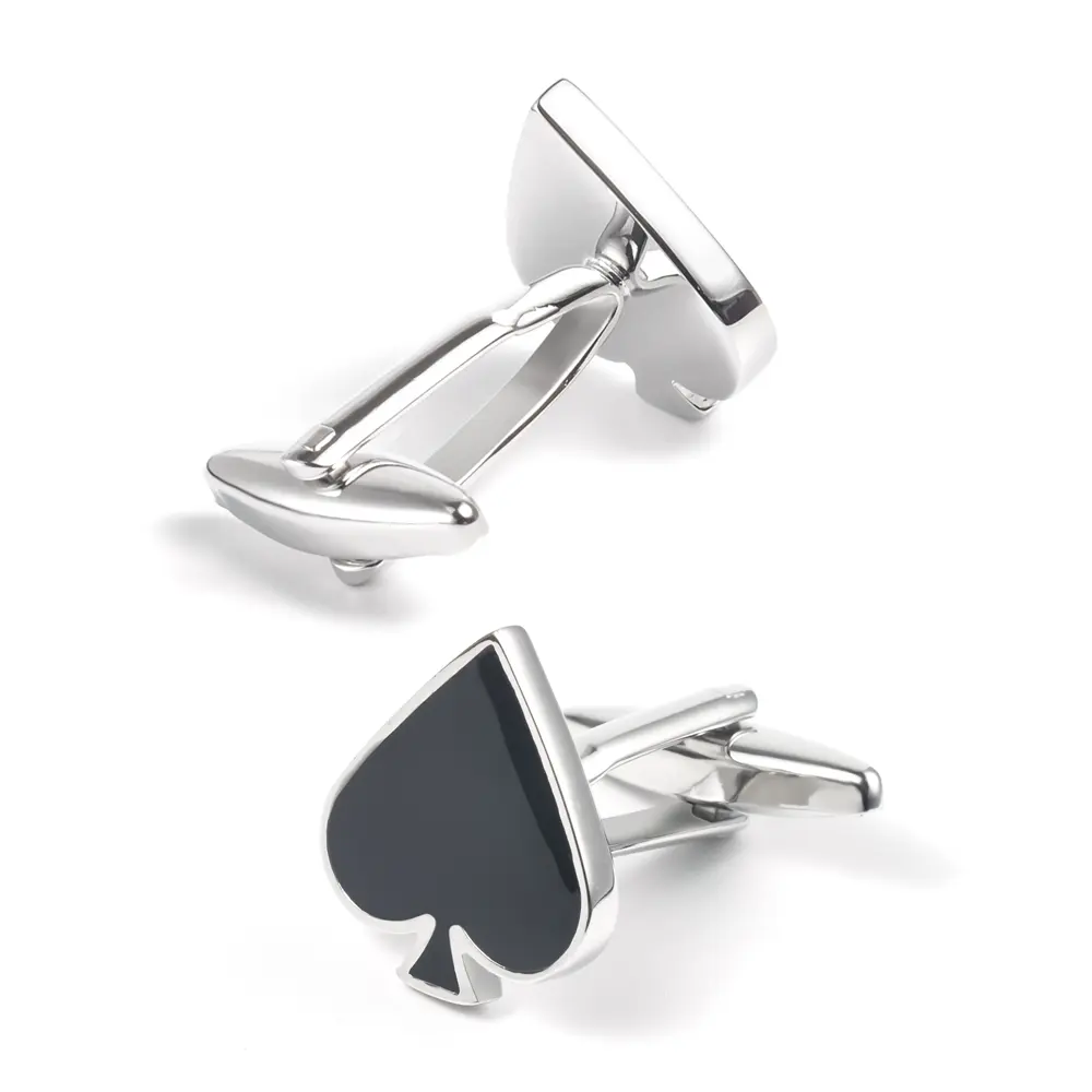 Custom Ready to Ship Black Packer Shaped Card Game Metal Silver Cufflinks for Men CC0005 Exporter, Exporters