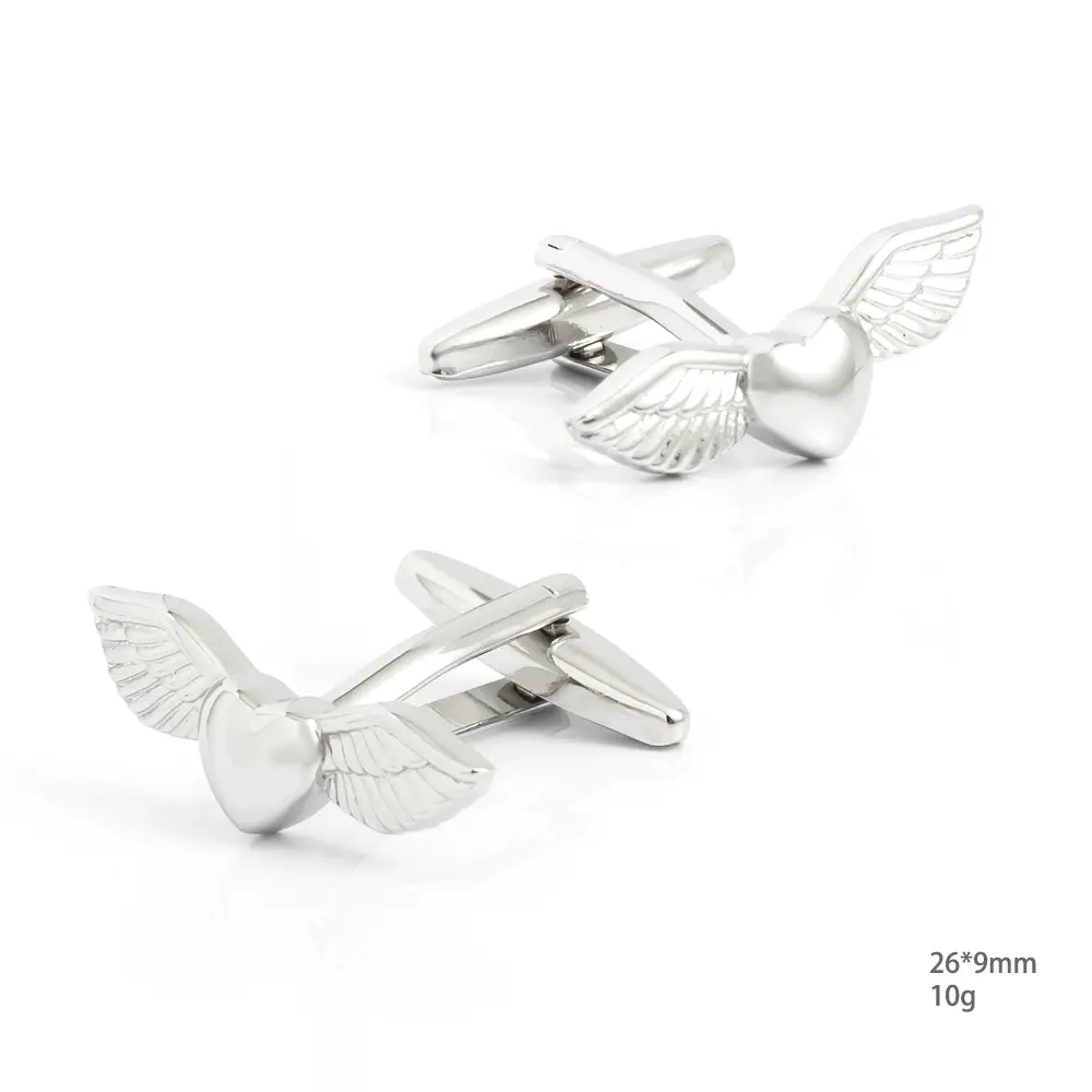 Custom Manufacturer Shirt Cufflinks 3D Angel Wings Heart Silver Custom Men Cuff Link CL0197 Supplier, Companies