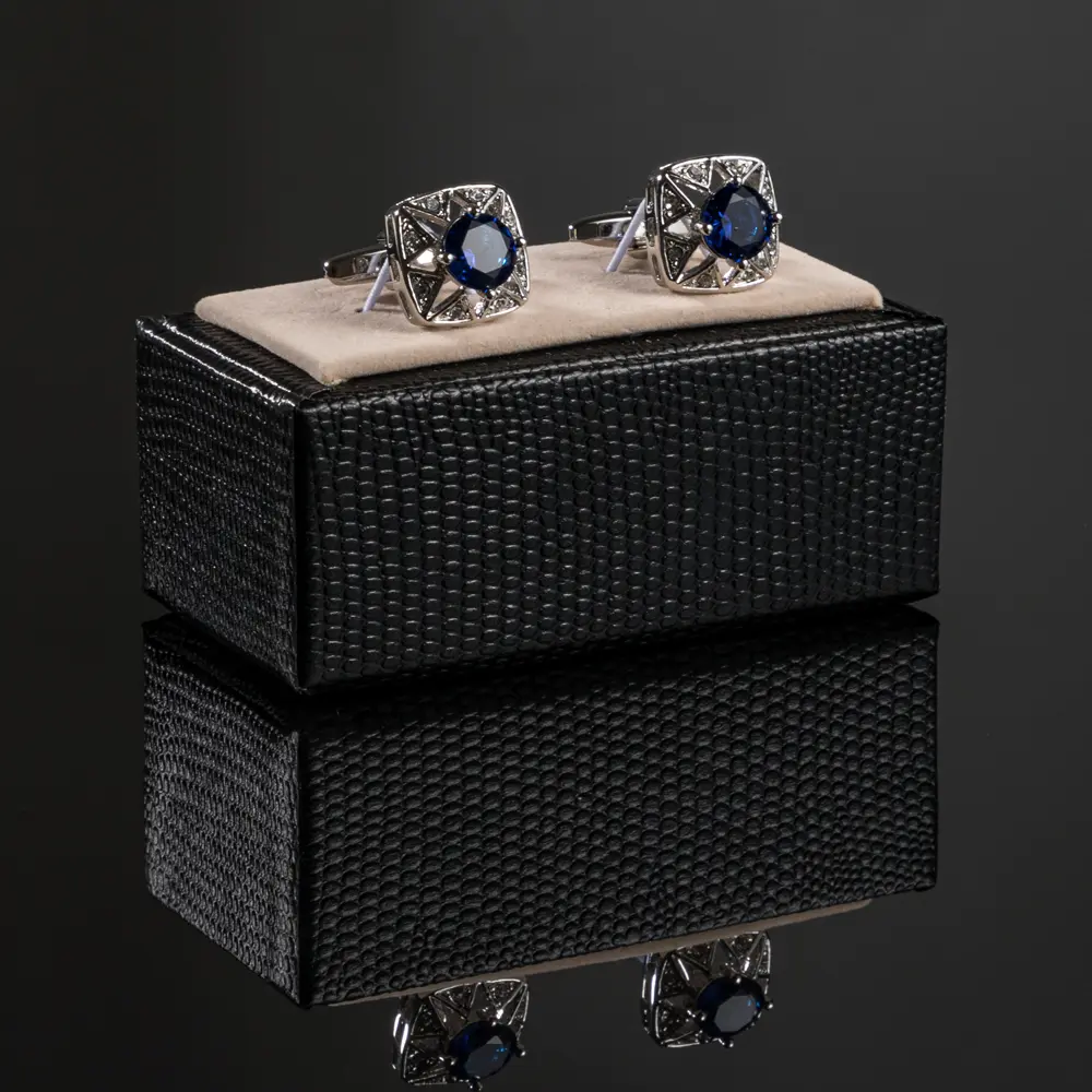 OEM Men's Luxury Price Silver & Blue Zircon Cufflinks For Men Suit Shirt Accessory CS8088-Blue Manufacturer, Company