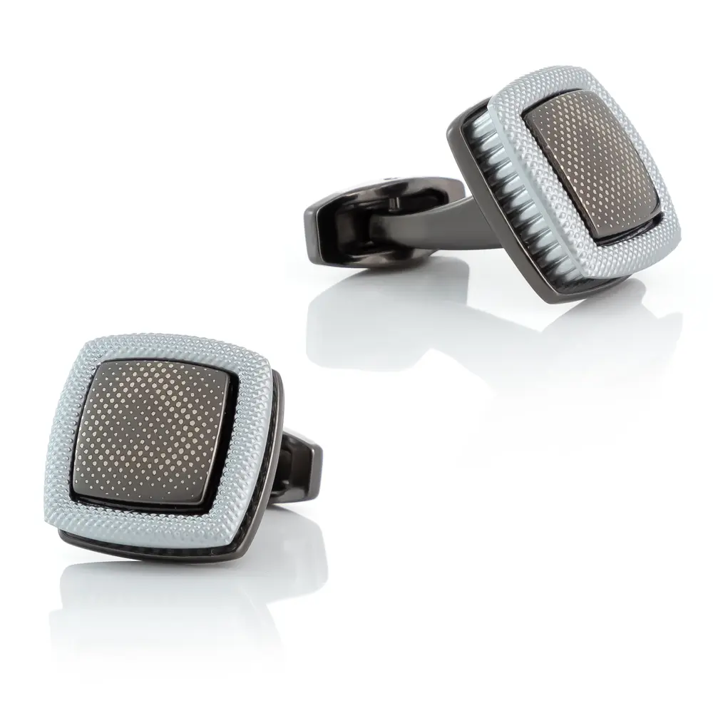 OEM Fashion Men French Black Dot Silver Edge Cufflinks For Shirt Button Wholesale Exporters, Companies