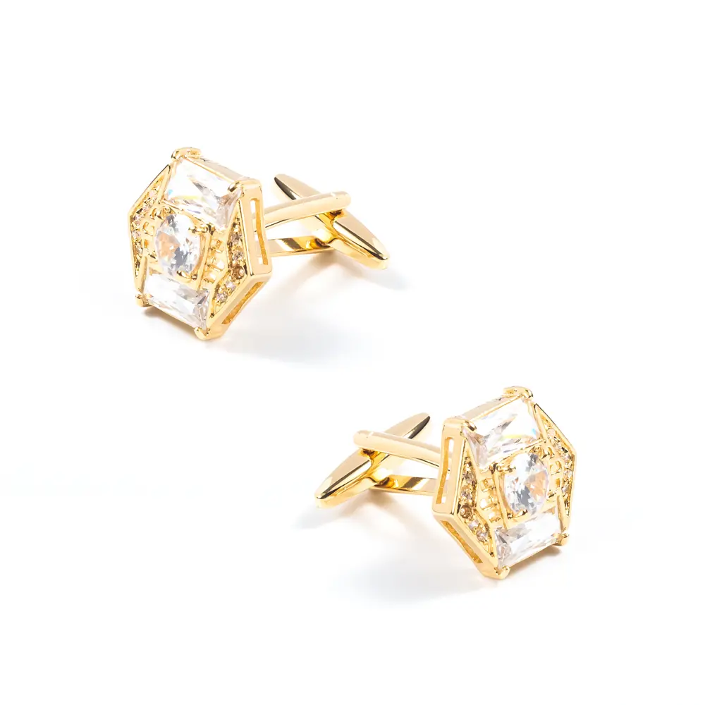 ODM Delicate 18K Gold Plated Jewelry White Crystal Cubic Zirconia Cufflinks Factory Wholesale CS0041-G Exporter, Companies
