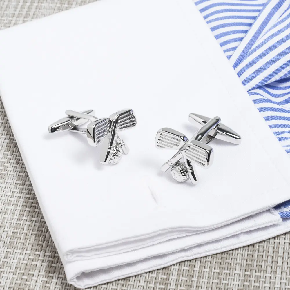 Custom Factory Hot Selling Metal Silver Plated Golf Clubs with Golf Ball Cufflinks CL0017 Factories, Exporters