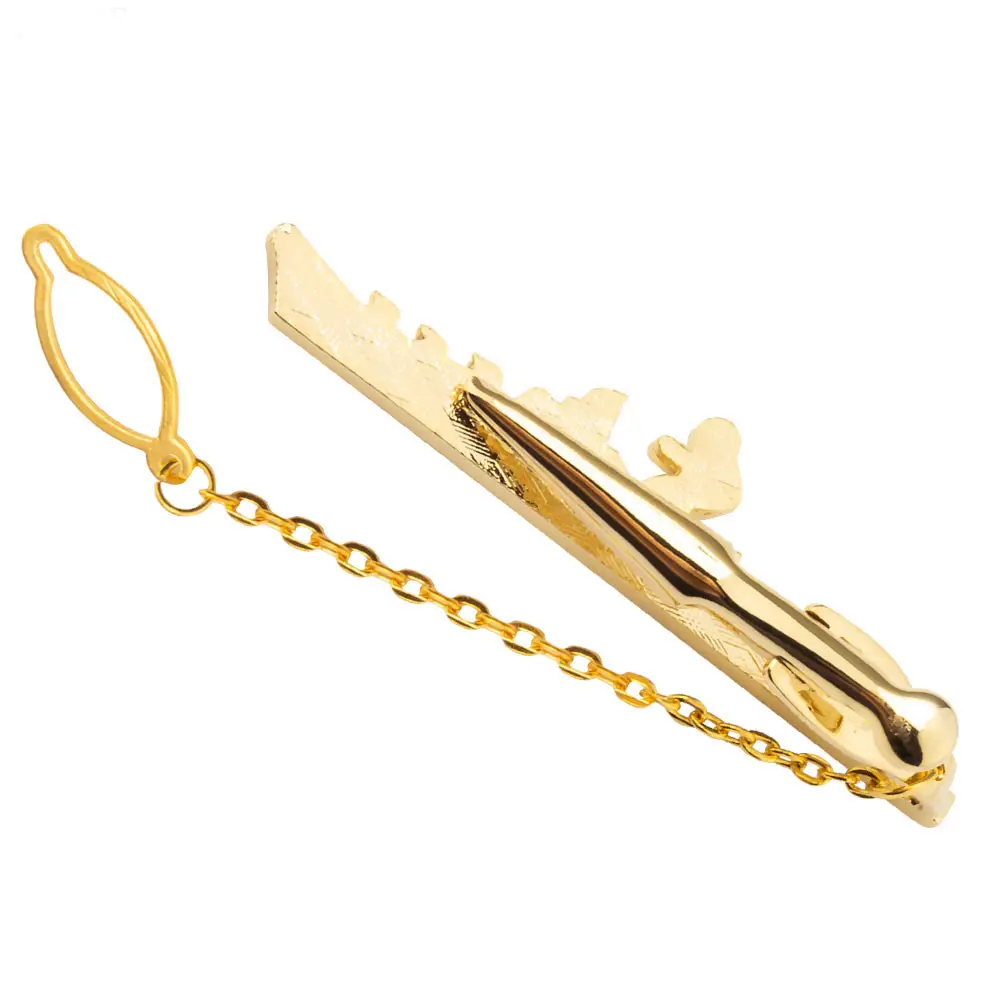 Custom High Quality Gold Plated Voyager Warship Anchor Men's Business Career Gifts Tie Clips with Chain TL0017 Manufacturers, Company