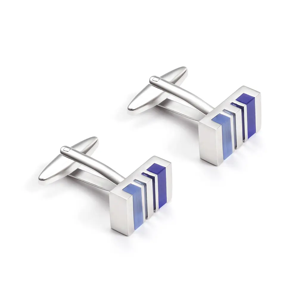 Wholesale Natural Opal Blue Stone Stripe Rectangular Cufflinks Gift for Men Manufacturer, Suppliers