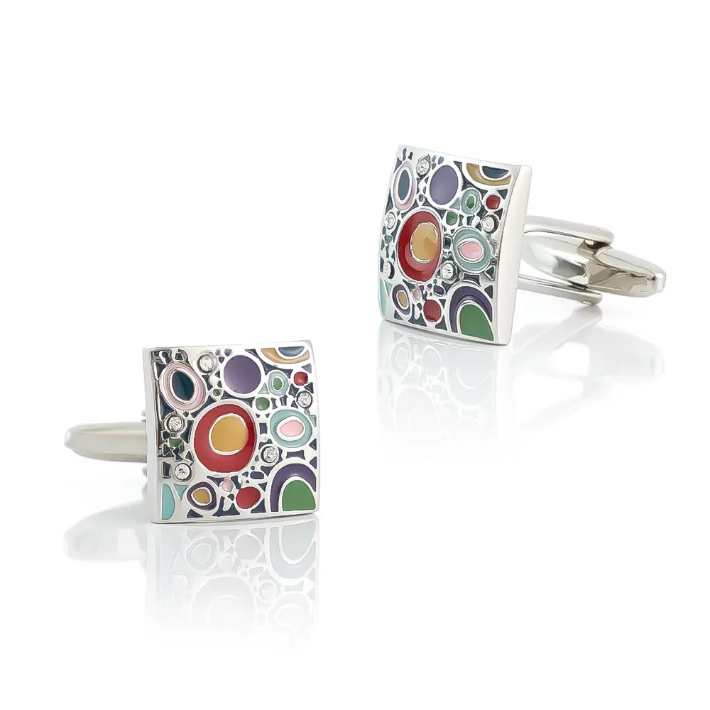 Custom High End Abstract Art Square Shape Colorful Enamel Wedding Cufflink Men Fashion Accessory Gift CC81121 Manufacturer, Companies