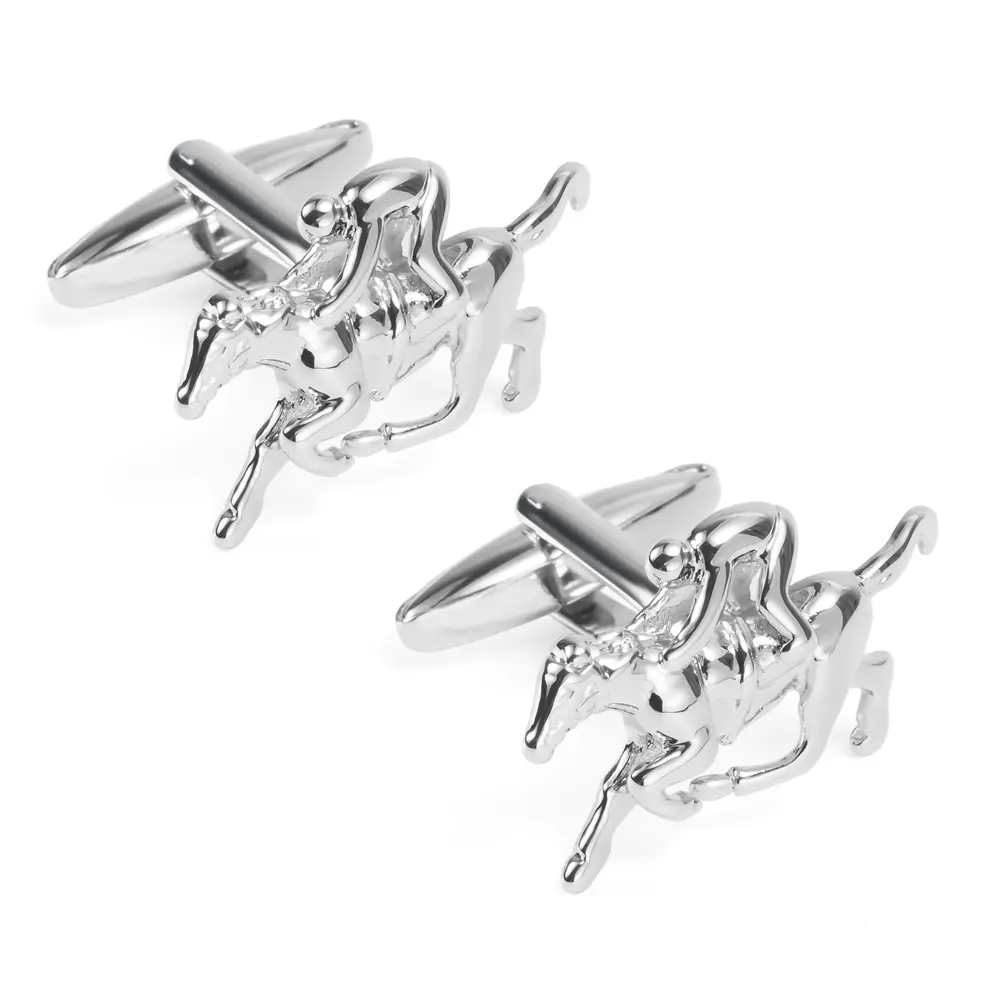 ODM Men's Fashion Hot Sale Novelty Horse Jockey Racing Cufflinks Copper Material Silver Plated CL0019 Exporter, Exporters