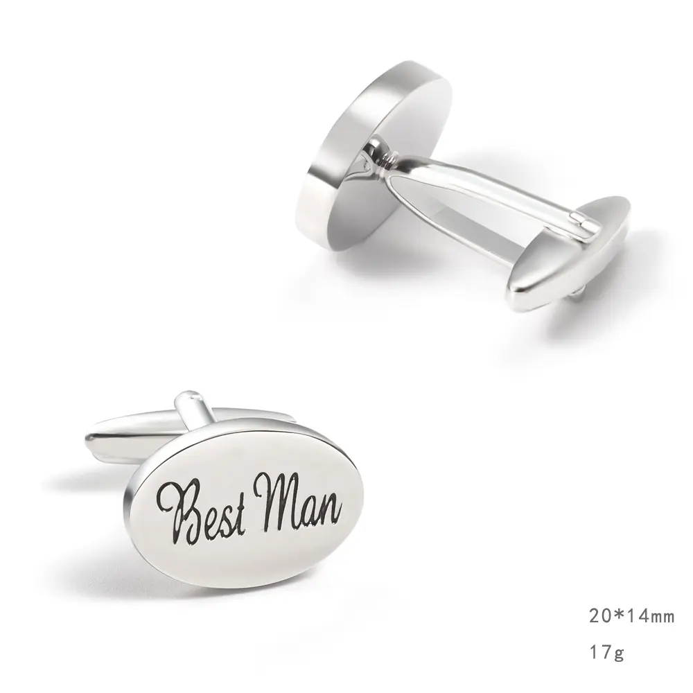 Wholesale Silver Oval Best Man Letter Wedding French Brass Cufflinks  Best Selling for Men Gifts CC0283