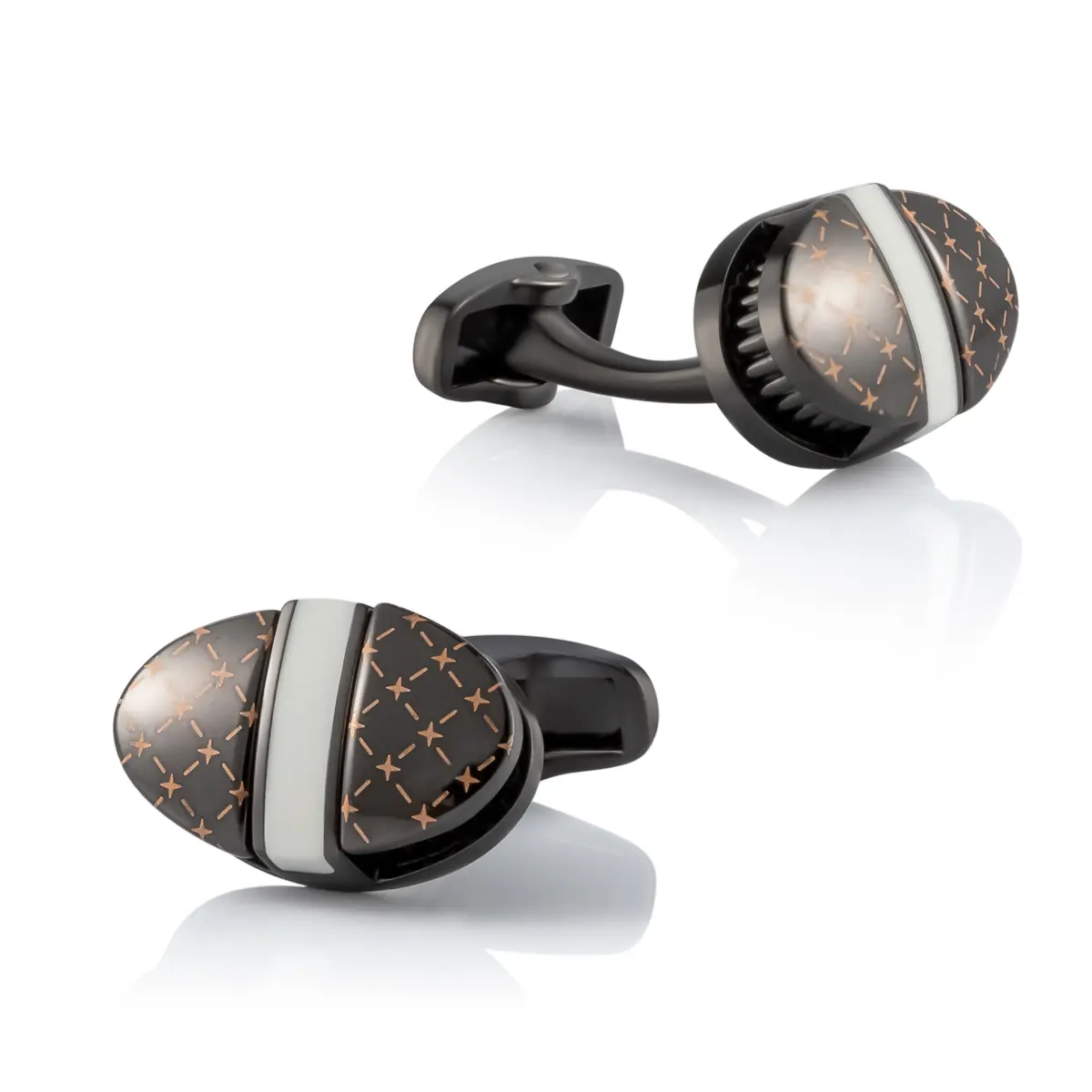 ODM Luxury Sparkle Diamond Pattern Oval Shape Black & Golden Men Cufflinks Wholesale Factories, Companies