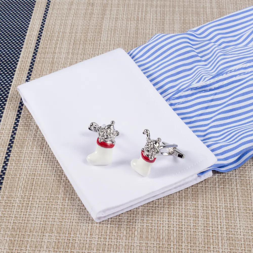 Wholesale Cheap Silve Plated Diamond Bear Christmas Sock Cufflinks For Men Gifts CC0196