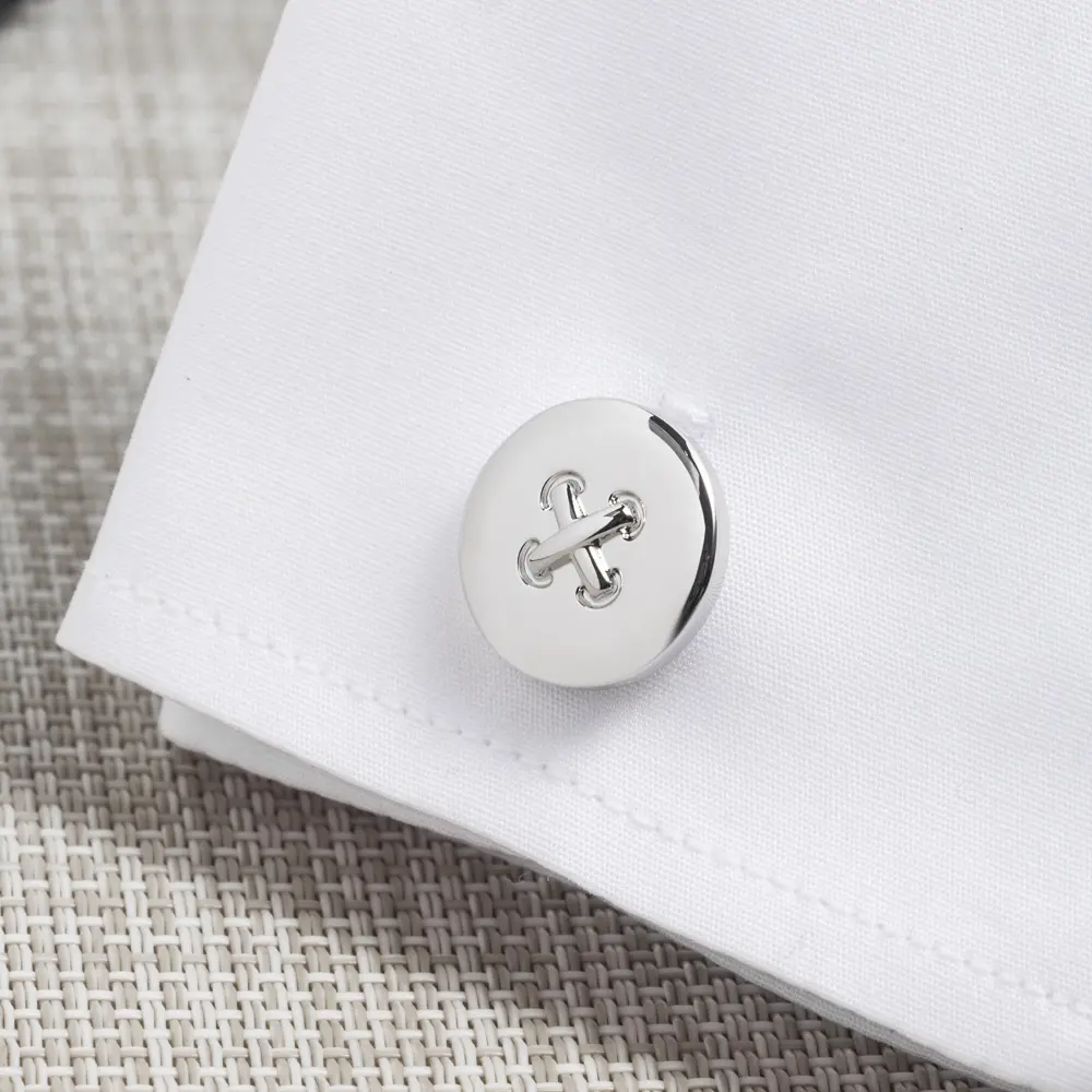 Wholesale Stylish Round Silver Button Men's Metal Suit Shirt Cufflinks CL0016