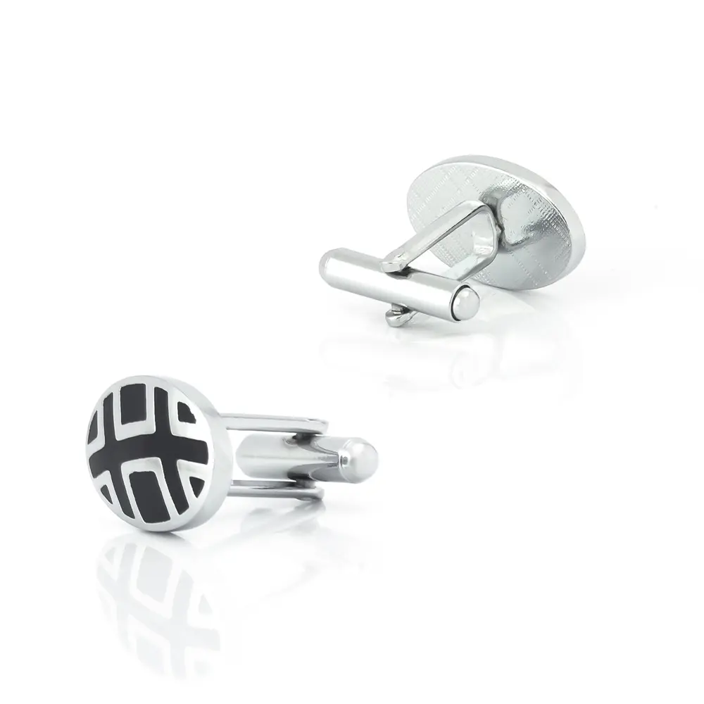 Wholesale Hot Sale Men's French Business Shirt Cufflinks Silver & Balck Enamel Oval Shape Cufflink CC-Q166 Factories, Exporter