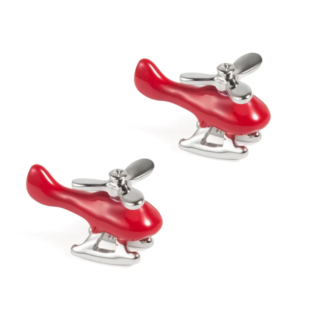 Wholesale Chinese Factory Fashion Red Enamel Helicopter Plane Cufflinks Gift for Men Shirt CC0276