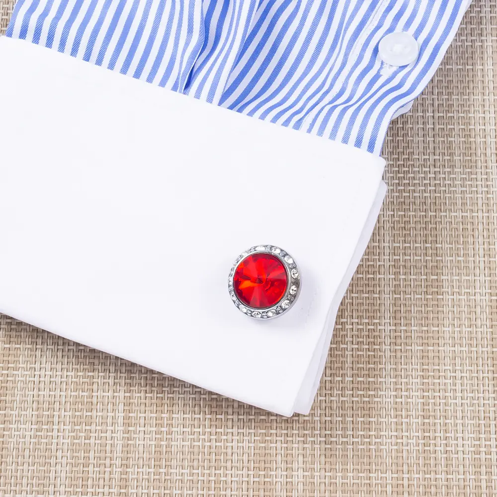 Wholesale Fashion Round Red Custom Stone Silver Plated Cufflinks For Men Shirt CS0077-SR
