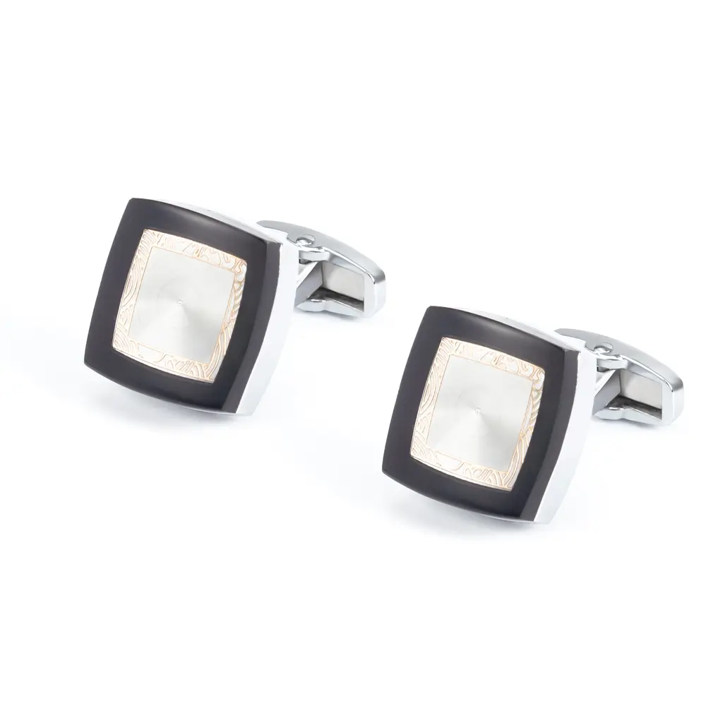 ODM Black Enamel Border MOP Cufflinks Stylish Design Factory Wholesale Men Accessories Manufacturers, Exporters