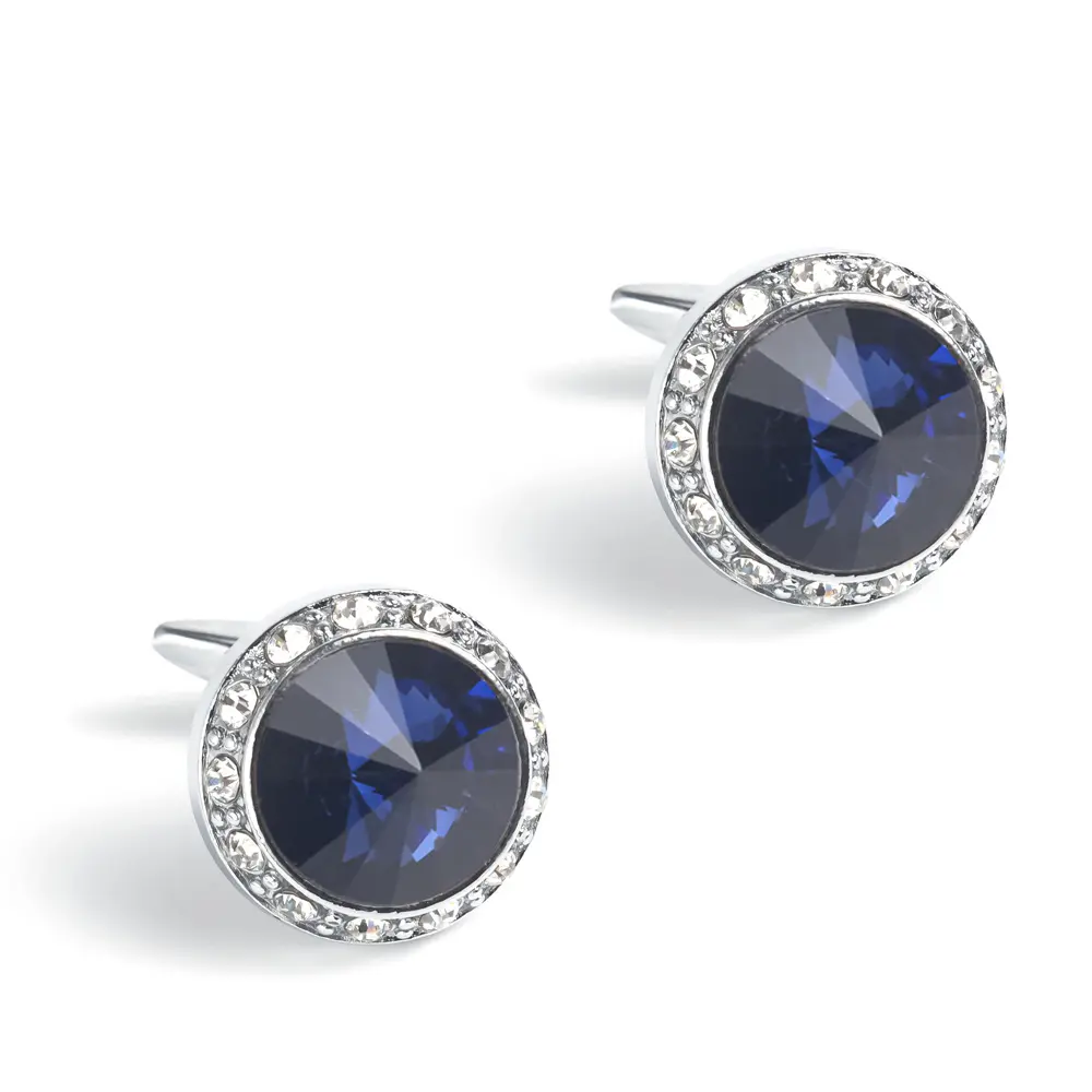 Wholesale Fashion Round Blue Custom Stone Silver Plated Cufflinks For Men Shirt CS0077-BS