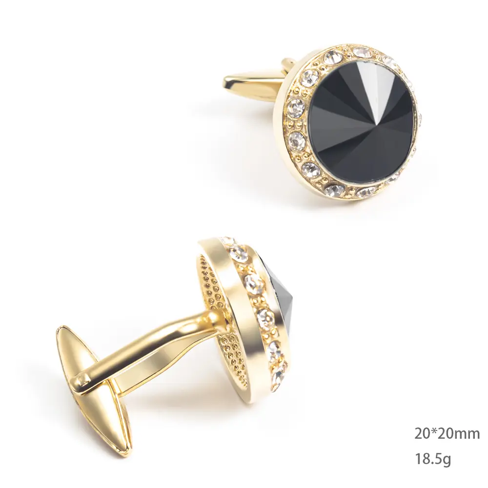 Custom Fashion Round Shaped Black Golden Custom Stone Gold Plated Cufflinks For Men Shirt CS0077-GB Factories, Company