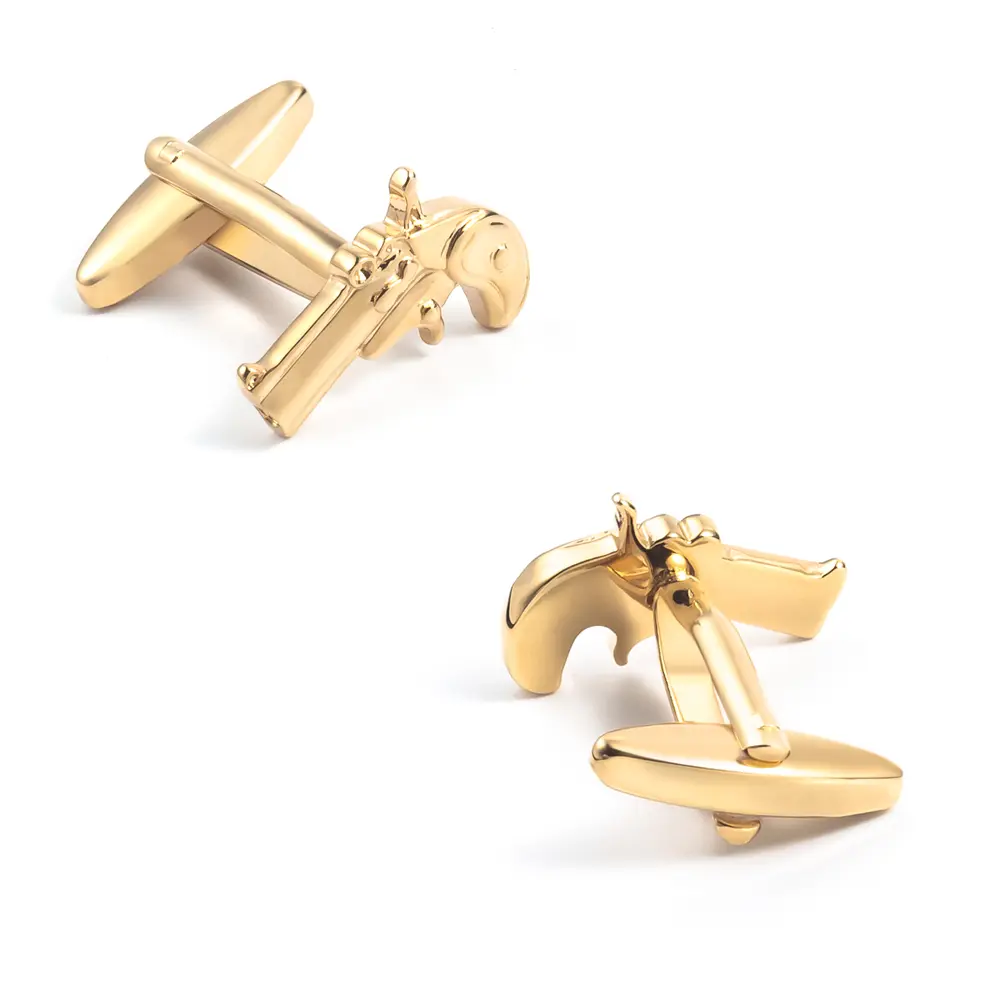 Wholesale Novelty Gold Plated Derringer Pistol Gun Shape Cufflinks Fashion Men Accessory CL0034-G