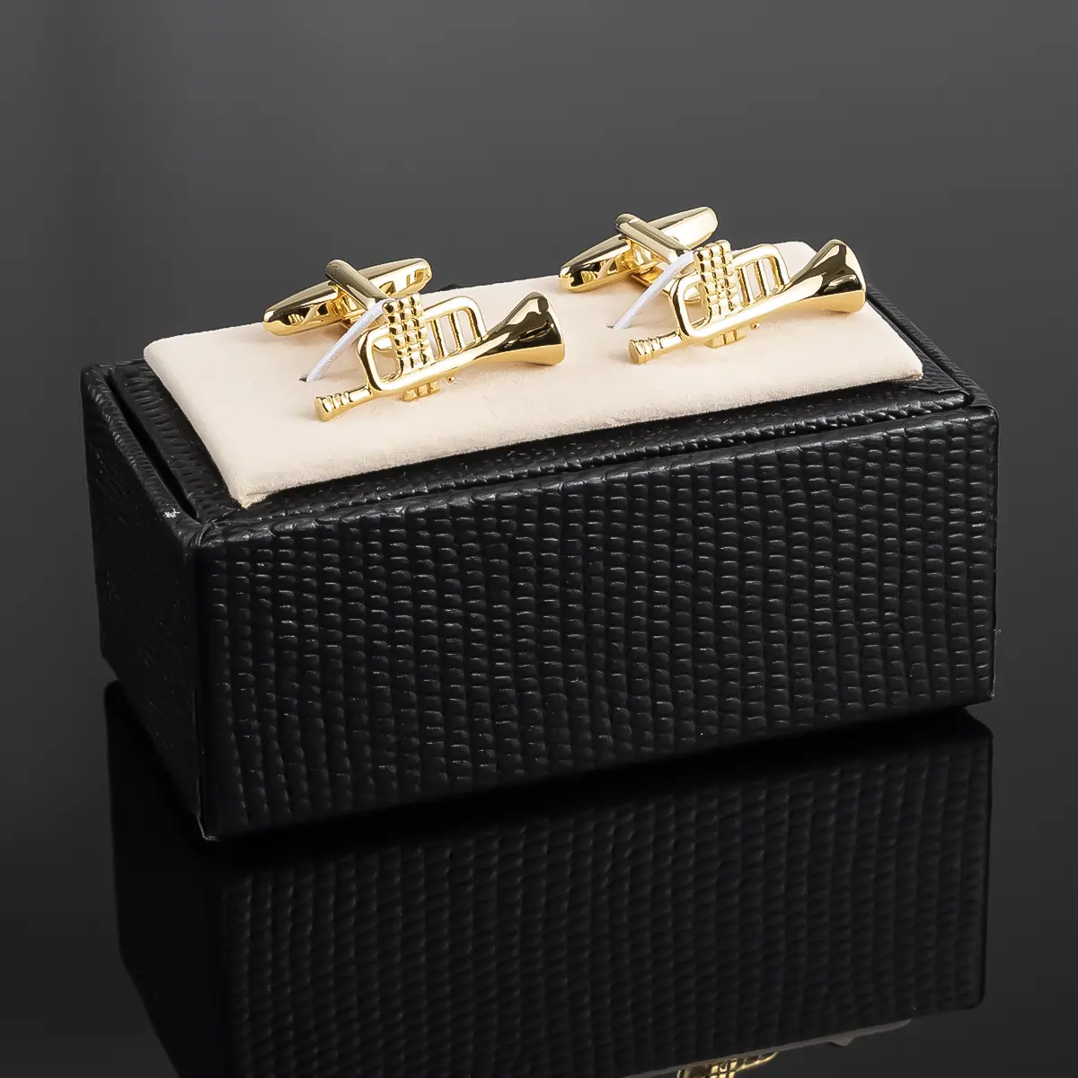 OEM Men's Business Shirt Golden Plated Metal Cufflinks with Cornet Musical Instrument Shape CL0142-G Factory, Exporter