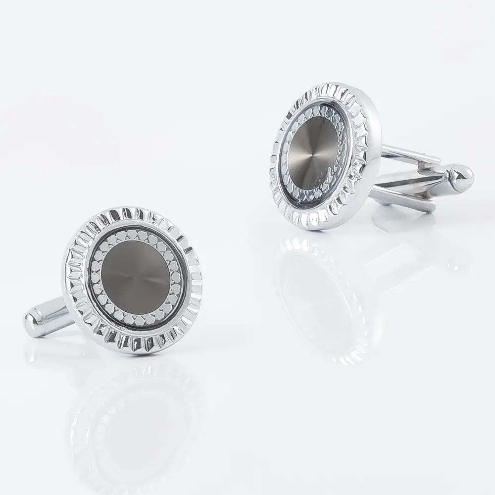 Custom Low MOQ Cheap Silver Color Engrave Sunflower Pattern Round Customized Cufflinks CA9004 Manufacturer, Supplier