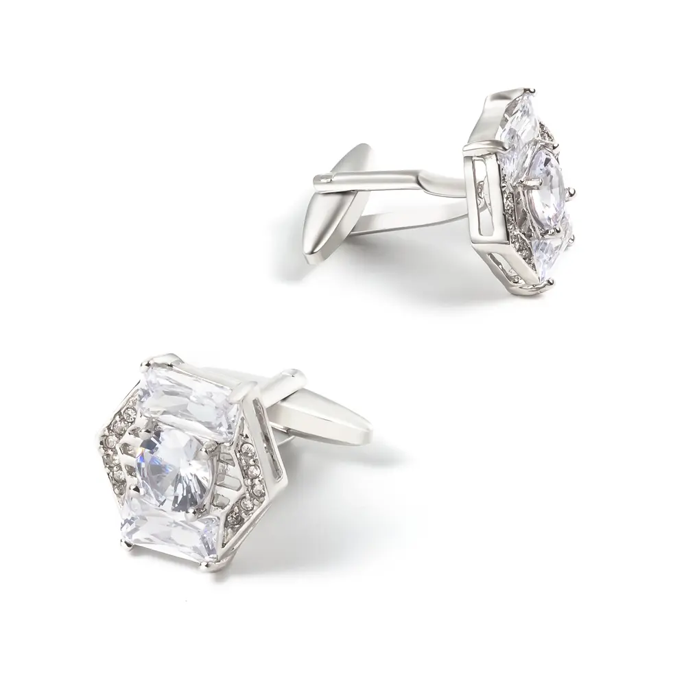 Wholesale Delicate Silver Plated Jewelry White Crystal Cubic Zirconia Cufflinks Factory Wholesale CS0041-S Supplier, Suppliers