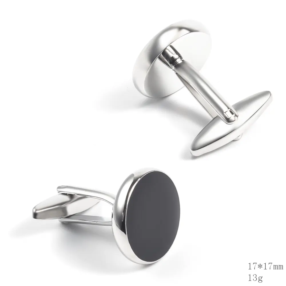 ODM Best Selling Copper Material Round Black Enamel Classic Cufflinks for Men Business CC0216 Manufacturers, Factories
