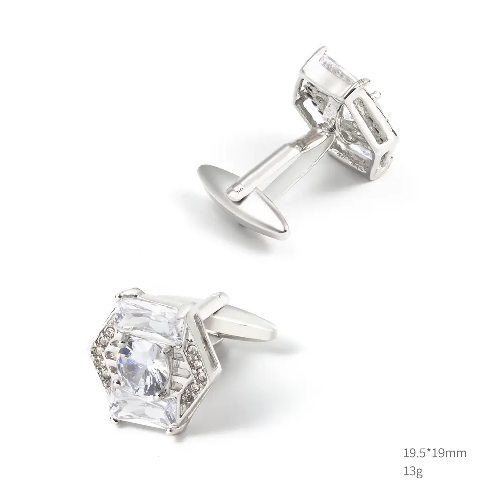 Wholesale Delicate Silver Plated Jewelry White Crystal Cubic Zirconia Cufflinks Factory Wholesale CS0041-S Supplier, Suppliers