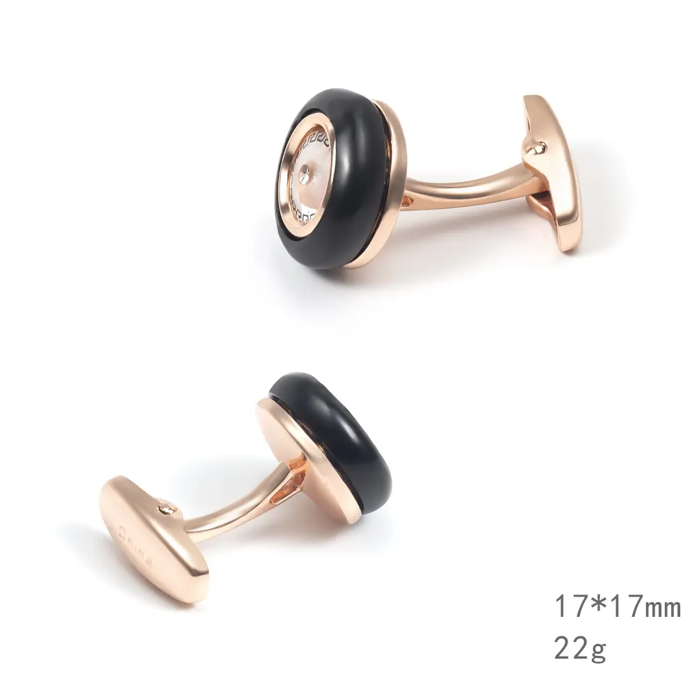 OEM Rose Golden Plated Cufflinks Arab Popular Stylsich Diamond and Onyx Cuff Link Manufacturer, Supplier